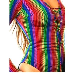 Rainbow Stripe & Hound Tooth Bodysuit